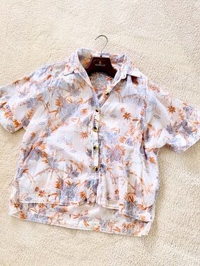 NEW! Free People Boyfriend Boxy Floral Gauzy Cotton Aloha Shirt XS We the free